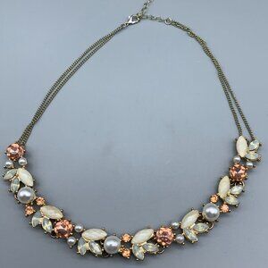Beautiful 22 inch Necklace with Pink Gems, Pearl Beads, Teardrop Beads